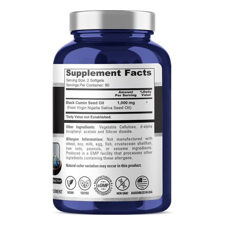 Aceite De Semilla Negra Virgen Prensado En Frío 1000 Mg 180 - Imagen 2