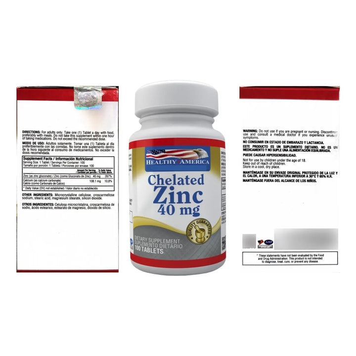 Chelated Zinc 40mg X100 Tabletas Healthy America  - Imagen 8