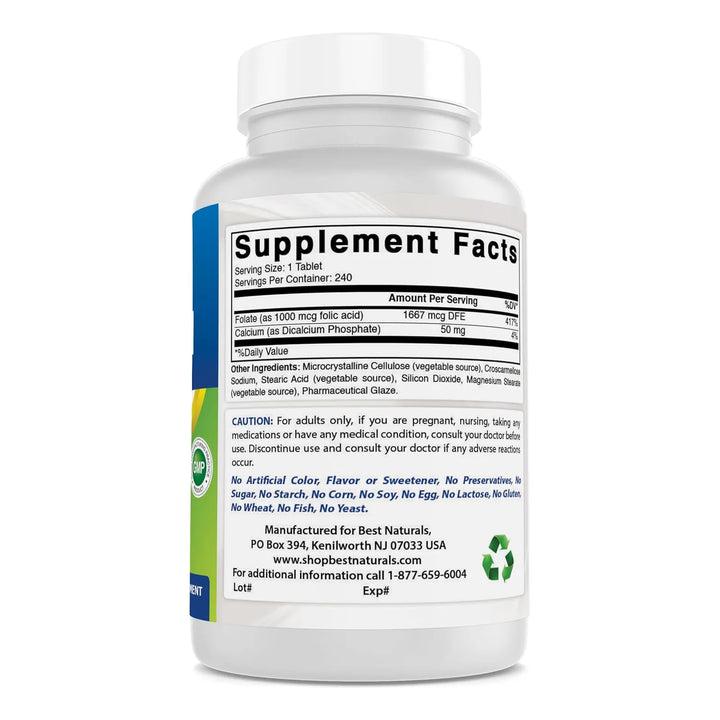 Ácido Fólico 1000 Mcg Vitamina B9 240 Tabletas Paquete Tres - Imagen 6