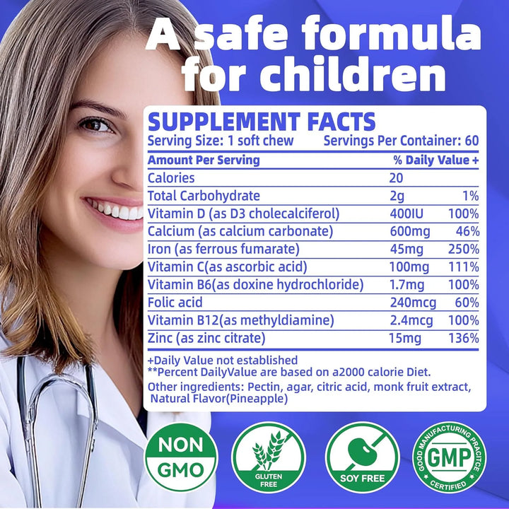 Hierro Masticable Con Vitamina C Sabor Arándano 60 Unidades - Imagen 4
