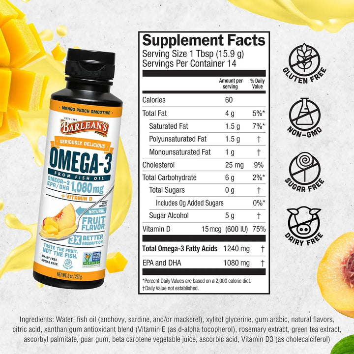 Aceite De Pescado Omega 3 1080 Mg Epa Y Dha Melocoton 8 Oz - Imagen 6