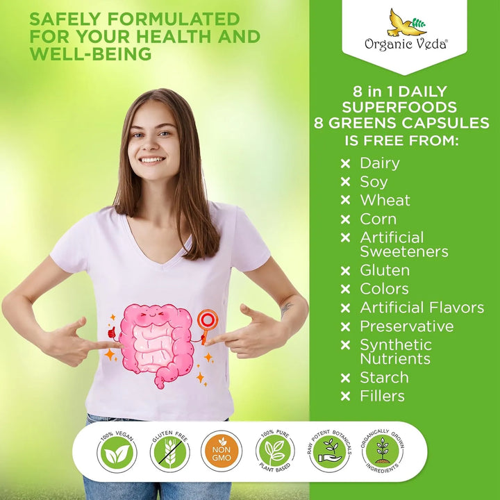 Cápsulas Orgánicas Super Greens 8 En 1 Con Moringa Té Verde - Imagen 9