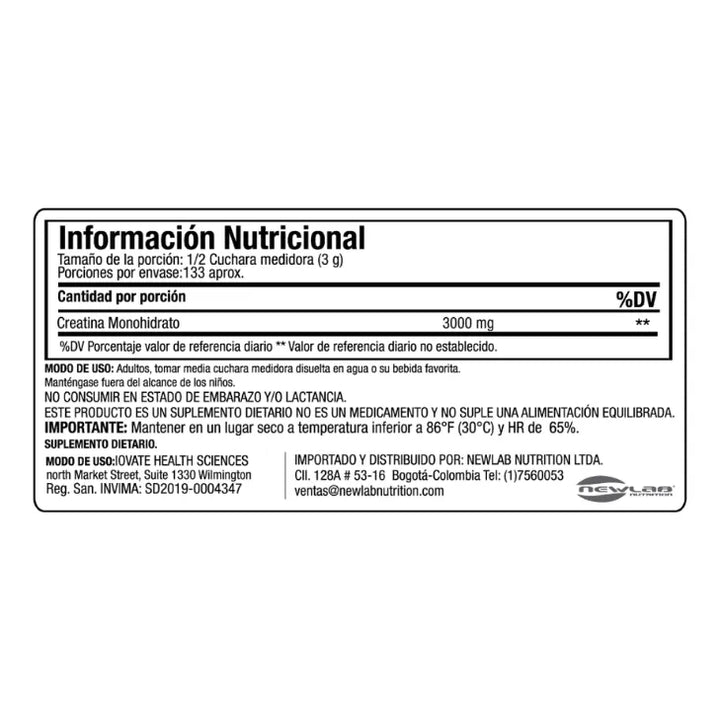 100% Creatine Platinum 400 Gr Sin Sabor - Imagen 3