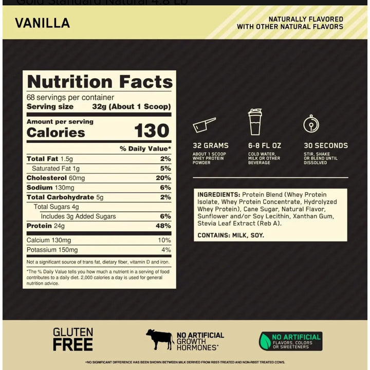 100% Whey Gold Standard 4.8 L Sin Conservantes Sabor Natural Vainilla - Imagen 2