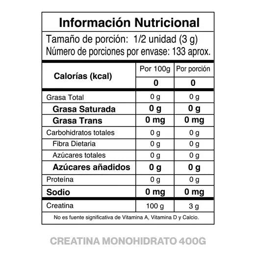 Creatina Monohidratada 400gr - Sin Sabor Sin Sabor - Imagen 4