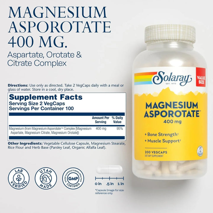 Asporotato De Magnesio 400mg Óseo Muscular Nervioso 200 Cap - Imagen 2