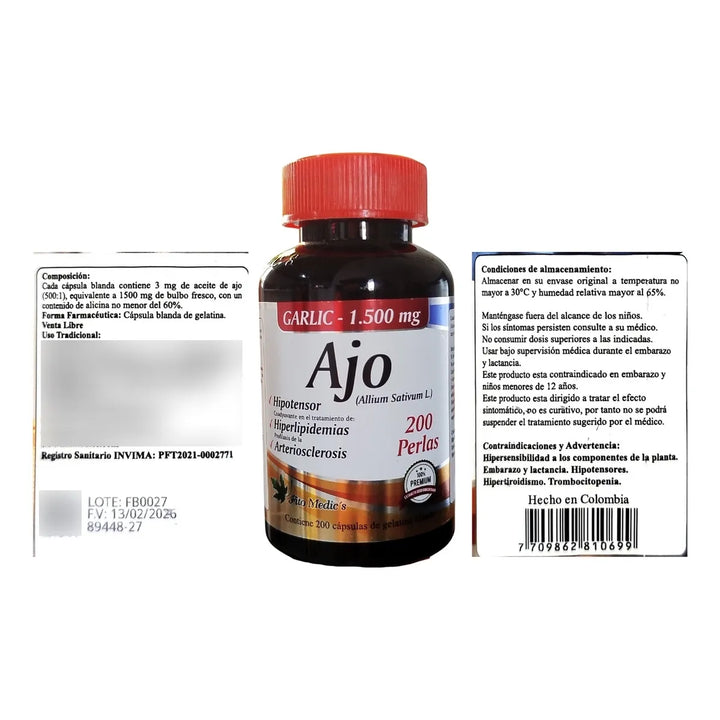Ajo Garlic 1.500mg ×200 Cápsulas  - Imagen 2