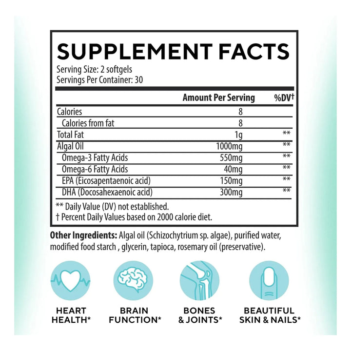 Aceite De Algas Omega 3 Dha Epa 1000 Mg Ácidos Grasos 60 Cáp - Imagen 6