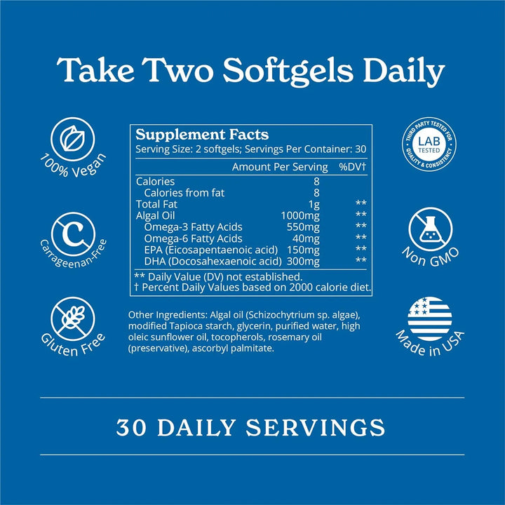 Aceite De Algas Sostenible 450mg Dha Epa Ácidos Grasos 120 C - Imagen 2