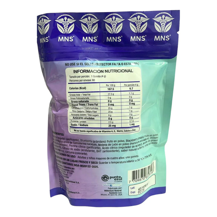 Mushy Mix 60 (melena De León + Ganoderma + Shiitake) Gomitas Mora Azul - Imagen 4