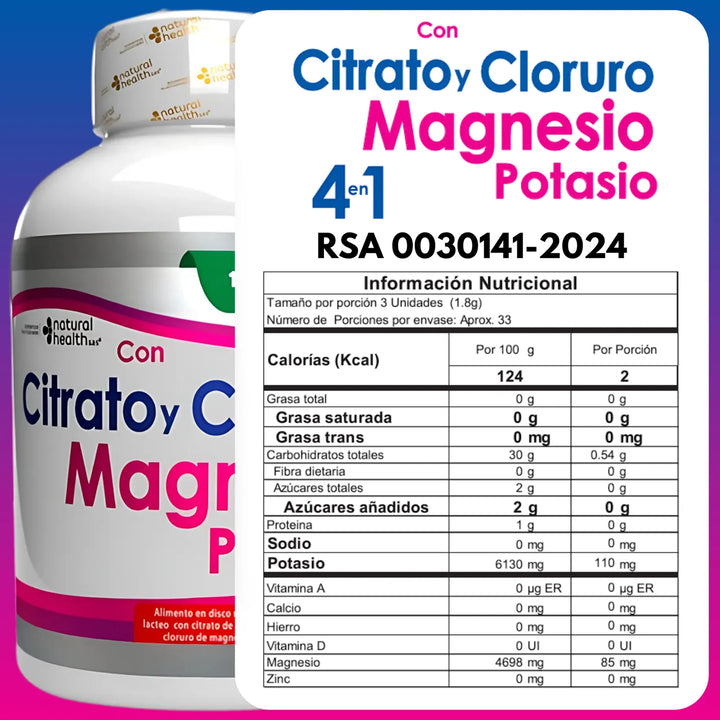 Citrato Cloruro Magnesio Potasio Suplemento Tabletas Natural Sin Sabor - Imagen 5