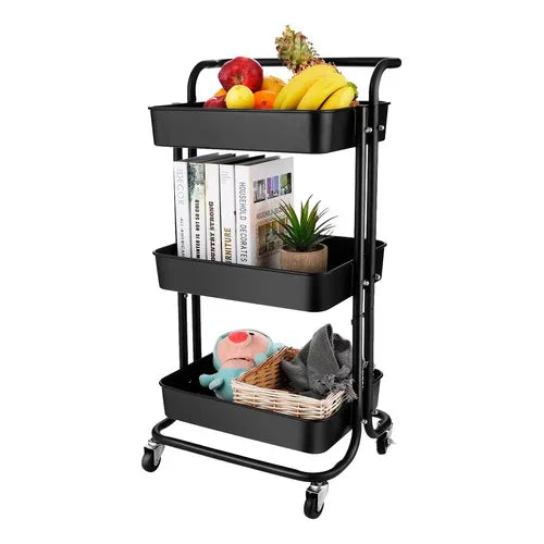 Carrito Rack Carrito Organizador 3 Niveles Multiusos Metalico Ruedas 360 Negro Blac ...