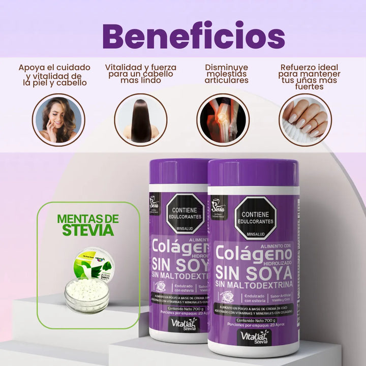 Kit Colágeno Hidrolizado Vitaliah Vainilla X2 + Mentas De Stevia - Imagen 2