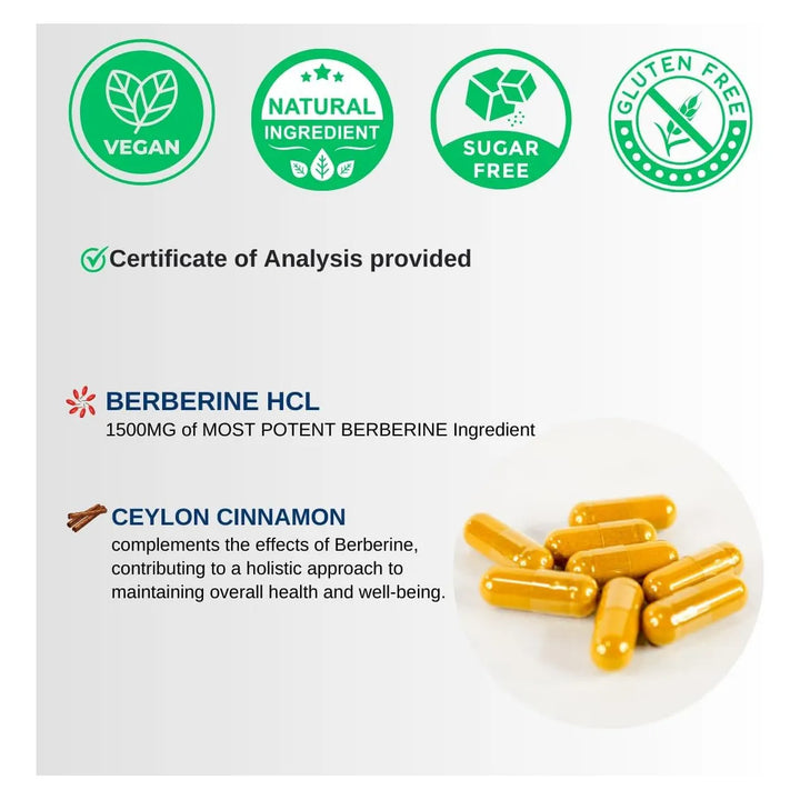 Berberina 1500mg Con Canela De Ceilán Alta Potencia 90 Cápsu - Imagen 3