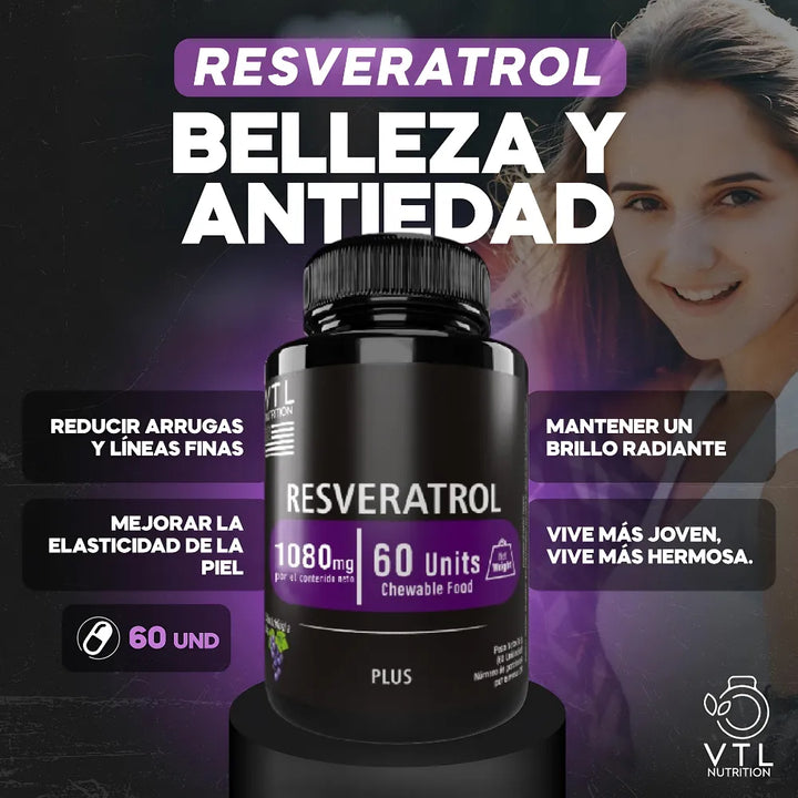 Resveratrol Puro Original 60 Capsulas Anti Envejecimiento Con Colageno Uva - Imagen 3