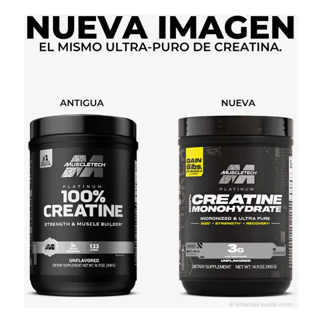 100% Creatine Platinum 400 Gr Sin Sabor - Imagen 4