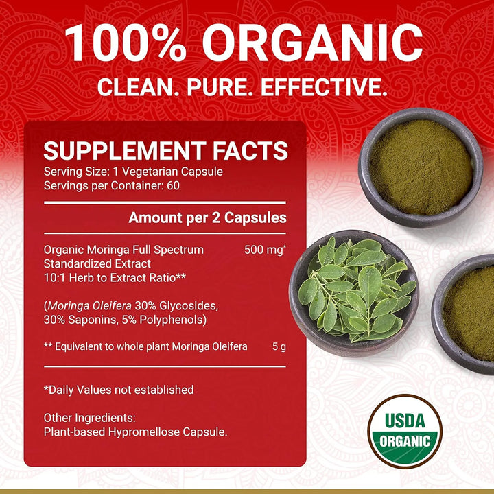 Cápsulas Orgánicas De Moringa Oleifera Con Hojas Naturales C - Imagen 7
