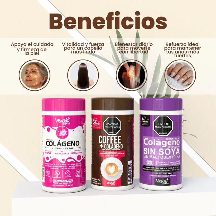 Kit Vitaliah Colágeno Hidrolizado X3 Vainilla + Coffe + Fresa - Imagen 4