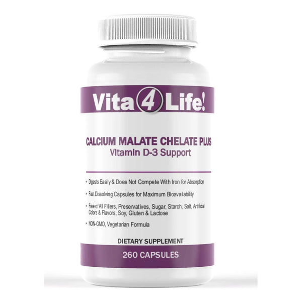 Calcio Quelato Malato 300 Mg Con Vitamina D3 260 Capsulas Absorcion Rapida