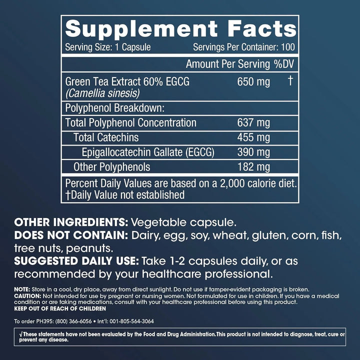 Cápsulas De Té Verde 390 Mg Egcg 100 Unidades Para Bienestar - Imagen 2