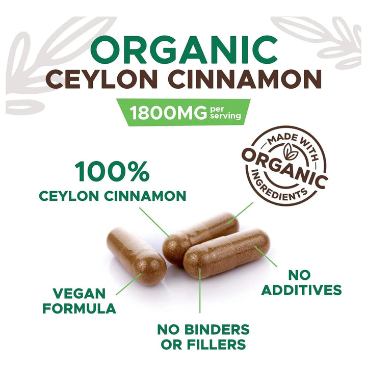 Cápsulas De Canela Orgánica 1800 Mg Pura De Ceilán Antioxida - Imagen 3