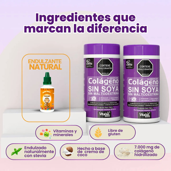 Kit Colágeno Hidrolizado Vitaliah Vainilla X2 + Endulzante Monk 30ml - Imagen 5