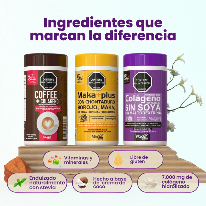 Kit Colágeno Hidrolizado Vitaliah X3: Vainilla + Maka + Coffee - Imagen 3