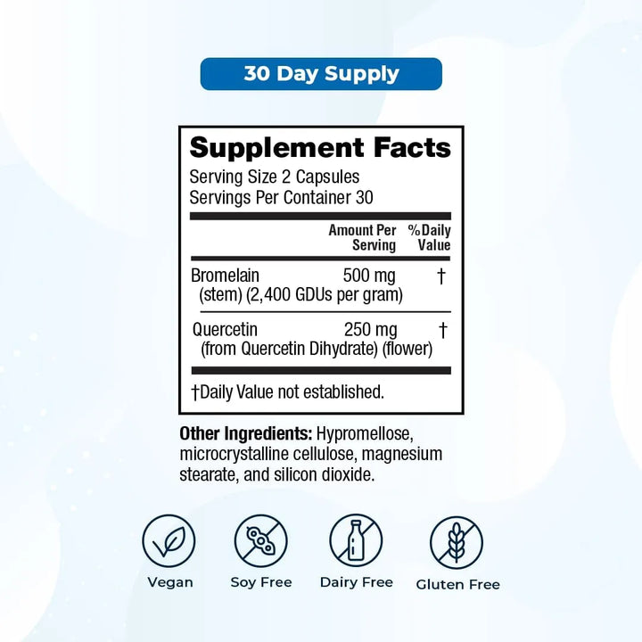 Bromelina 500 Mg Quercetina 250 Mg Inmunidad Soporte Articul - Imagen 5