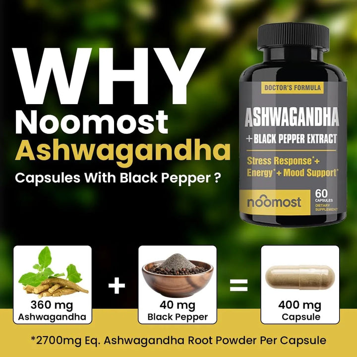 Ashwagandha 2700mg Con Pimienta Negra Alivio Estres 60 Cap - Imagen 2