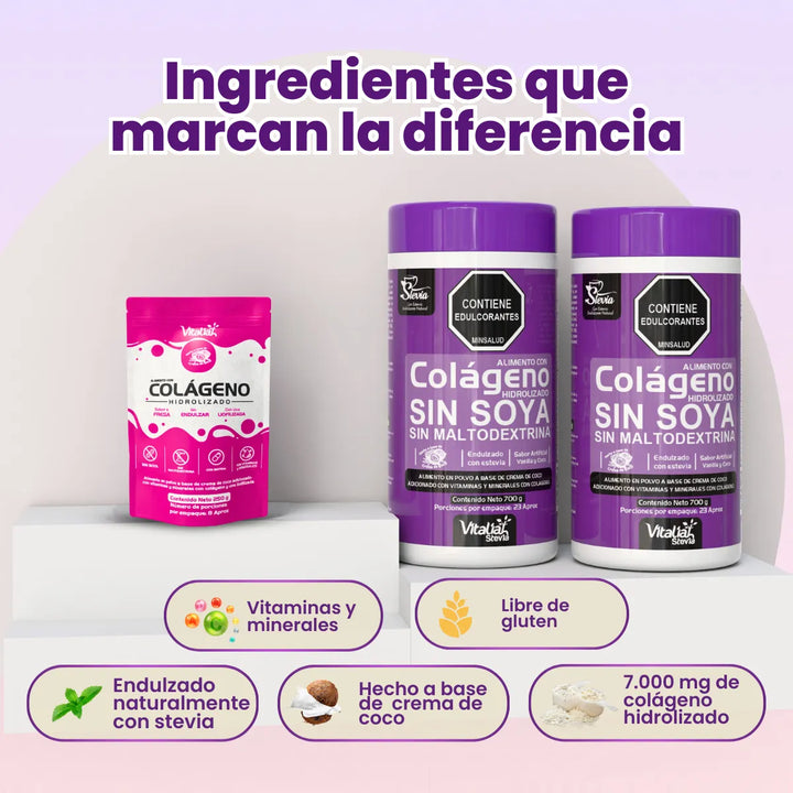 Kit Colágeno Hidrolizado Vitaliah Vainilla X2 + Doypack Fresa - Imagen 5