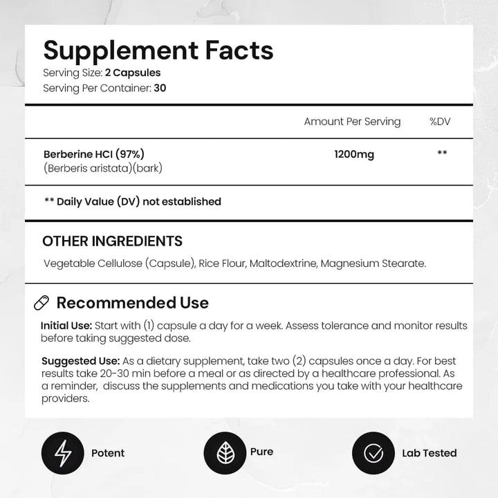 Berberina Hcl Premium 1200mg 97% Pureza 60 Cápsulas Eficaces - Imagen 2