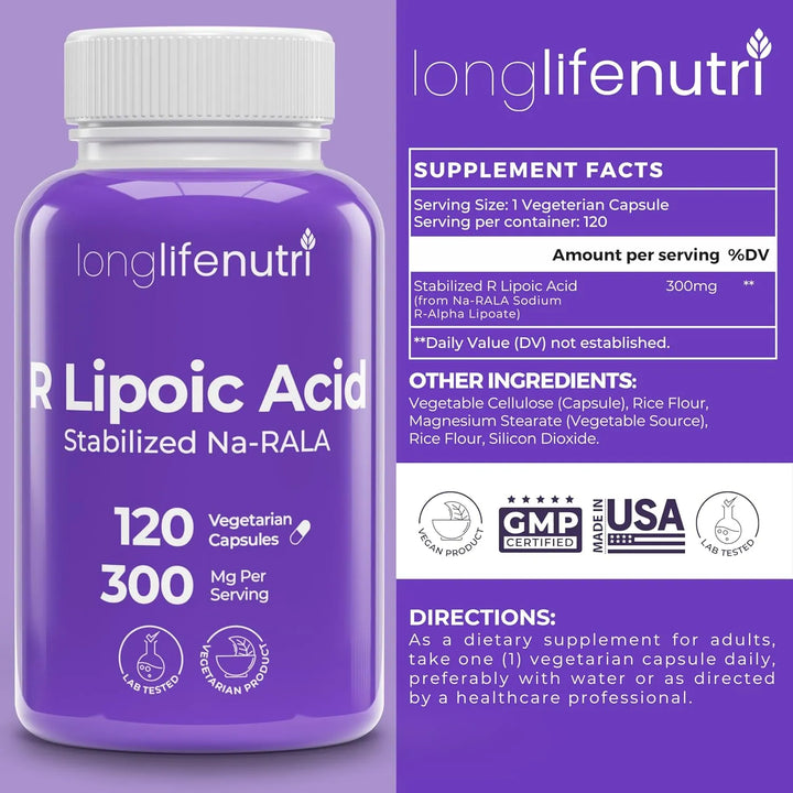 Ácido R-alfa Lipoico 300 Mg 120 Cápsulas Activas Estabilizad - Imagen 2
