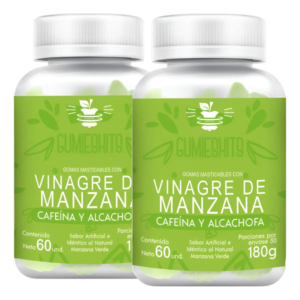 2 Gomas Vinagre Manzana Cafeina & Alcachofa Diuretico Adelgazante - Imagen 1