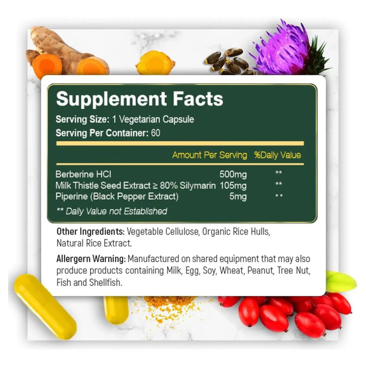 Berberina 500 Mg 60 Cápsulas Activador Metabólico La-3 Ampk - Imagen 2