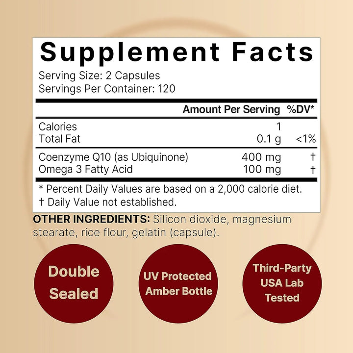 Coq10 400 Mg Con Omega 3 240 Cápsulas Alta Absorción Soporte - Imagen 2
