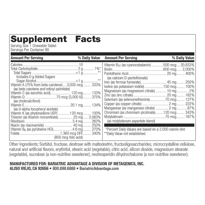 Masticable Multivitamínico Diario Con Hierro Vitamina B12 C - Imagen 2