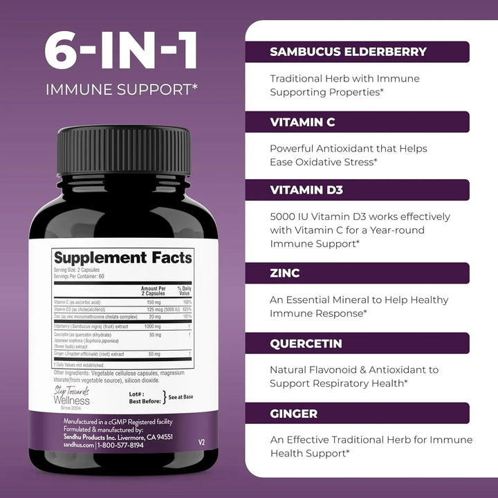 Vitamina C Zinc Saúco Quercetina Vitamina D3 Apoyo Inmunológ - Imagen 2