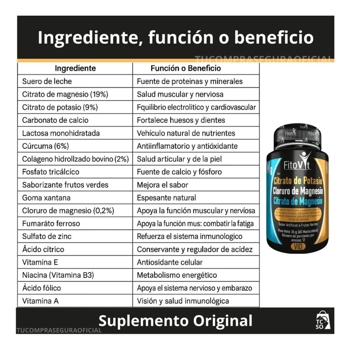 Citrato De Potasio Cloruro De Magnesio Y Citrato De Magnesio Original Fitovit Frutos Verdes - Imagen 8