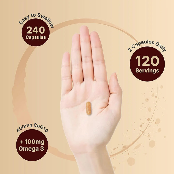 Coq10 400 Mg Con Omega 3 240 Cápsulas Alta Absorción Soporte - Imagen 4