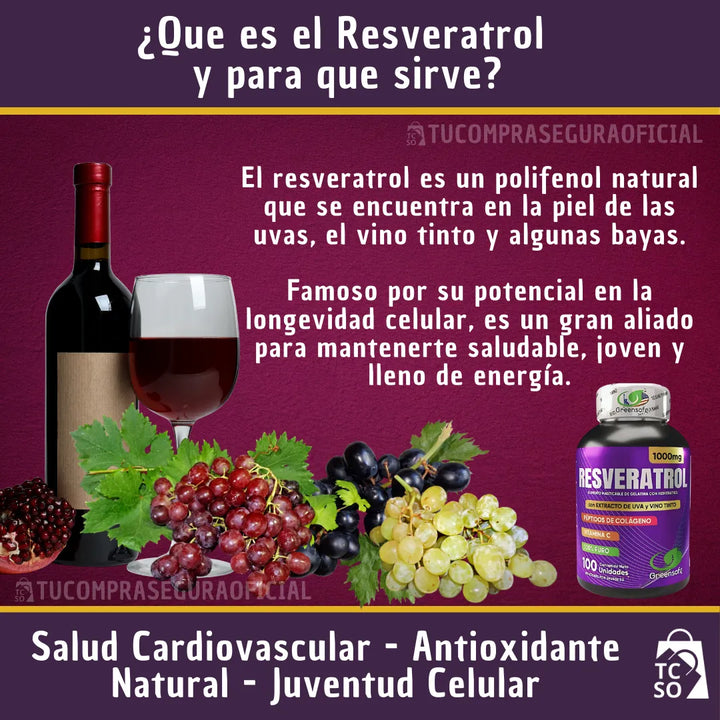 Resveratrol Americano Antioxidante Péptidos De Colágeno Vitamina C Y D Anti Edad Corazón Piel Salud Celular Natural - Imagen 3
