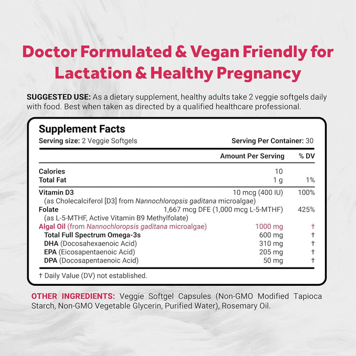 Aceite De Algas Dha Epa Dpa Vitamina D3 Folato Activo 60 Gel - Imagen 2