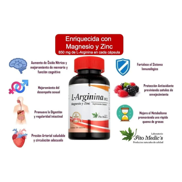 L-arginina Hcl X 100 Tabs Sin Sabor - Imagen 3