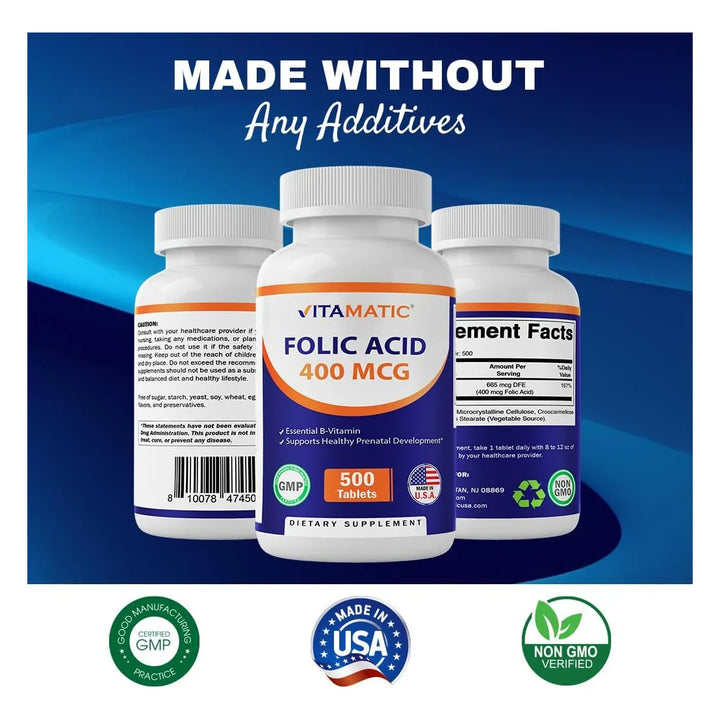 Ácido Fólico 400 Microgramos 500 Tabletas Vitamina B9 Essent - Imagen 9