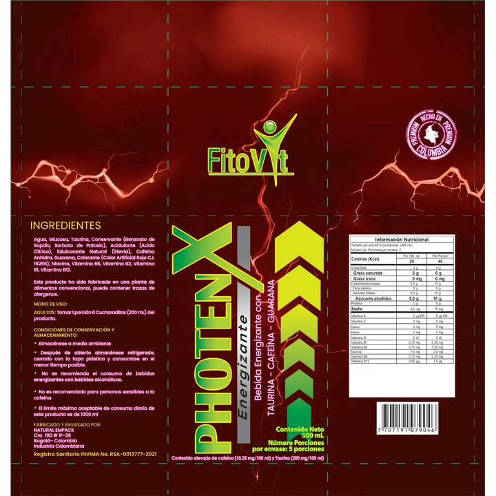 Energizante Photenx Fitovit 500ml Con Taurina Cafeína Guaraná Original - Imagen 5