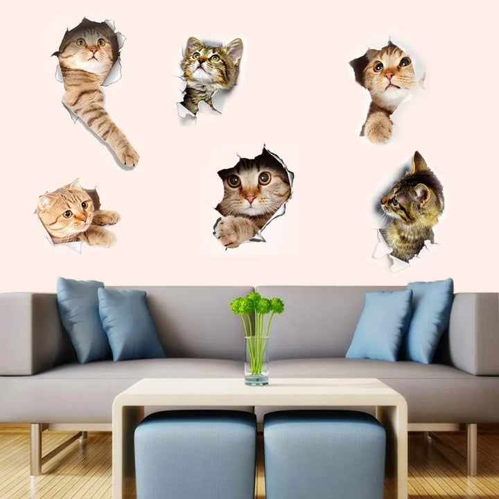 6 Piezas Pegatinas De Pared 3d Gatos Autoadhesivos, Calcoman - Imagen 5