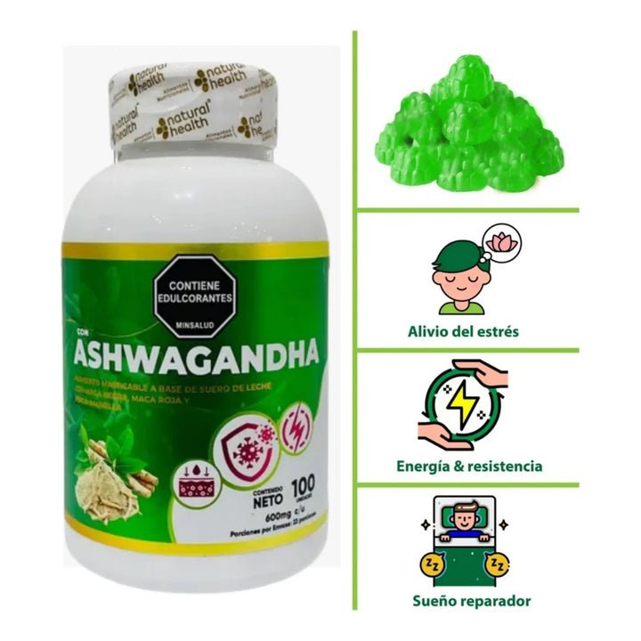 Ashwagandha 100 Capsulas Natural Health Sin Sabor - Imagen 4