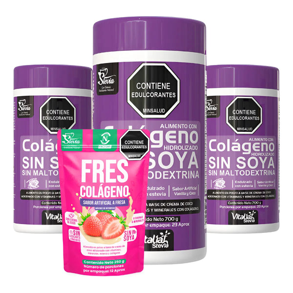 Kit Colágeno Hidrolizado Vitaliah Vainilla X3 + Doypack Fresa Nf - Imagen 1