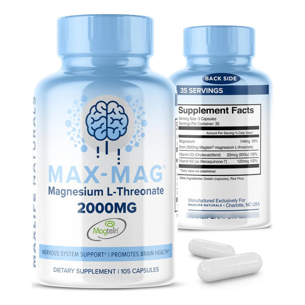 Cápsulas De Magnesio L Treonato 2000 Mg Con Vitamina D3 Y K2 Para Cerebro Sueño Y Estado De Ánimo
