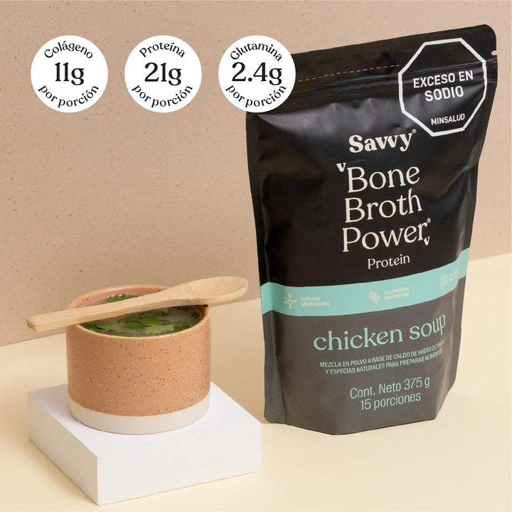 Proteína Savvy Chicken Soup Bone Broth Power® 375g - Imagen 5