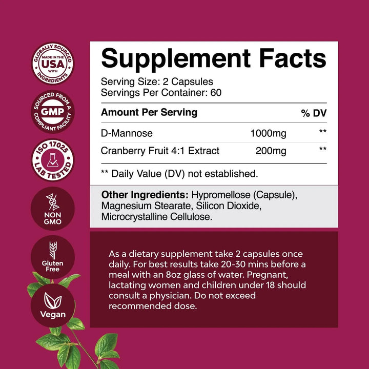 Cápsulas 1000 Mg Manosa D Con Extracto Arándano Para Limpiez - Imagen 2